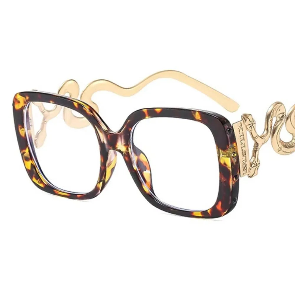 Retro Large Frame Woman Eyeglasses Square Shape Flat Mirror Square Glasses Frame Snake Leg Personalized Glasses Frame for Women