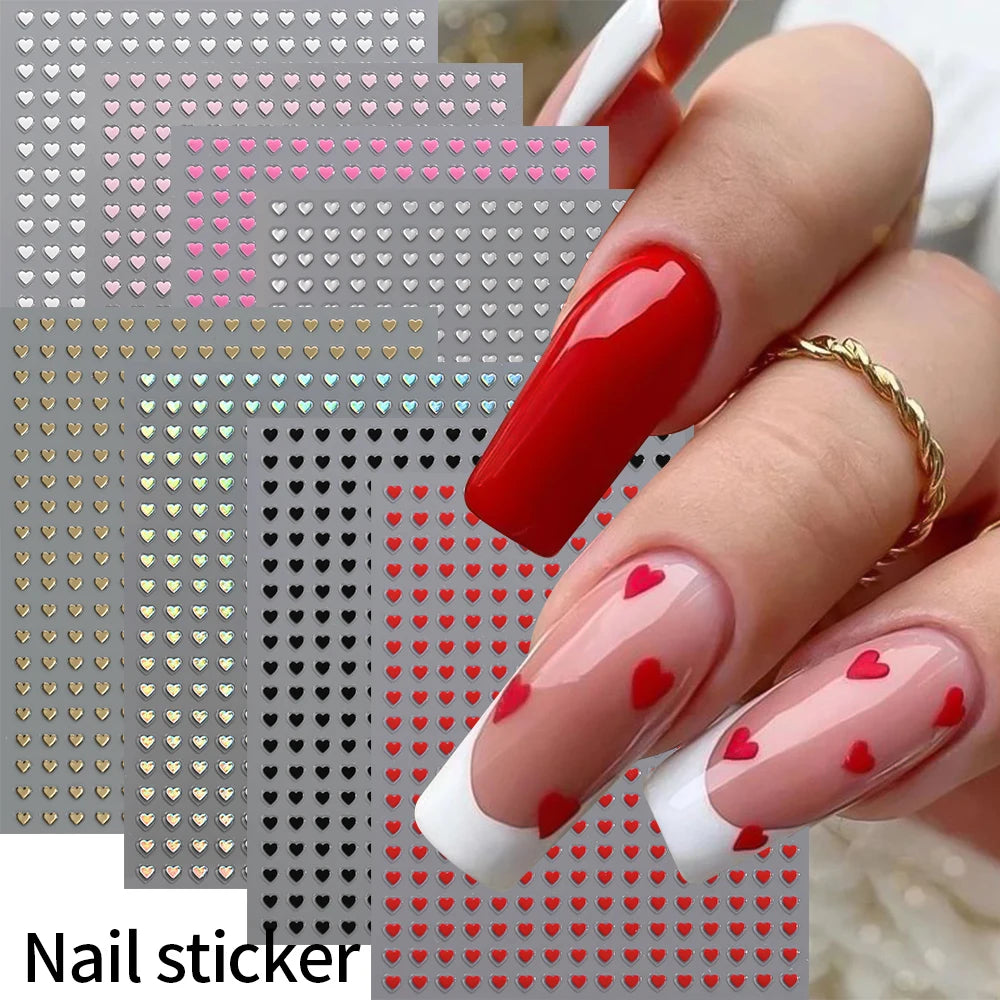 8Colors/Set 3D Love-Heart Nails Stickers Mini Sweet Hearts Self-Adhesive Nail Art Sliders Valentine's Day DIY Manicure Decals 1