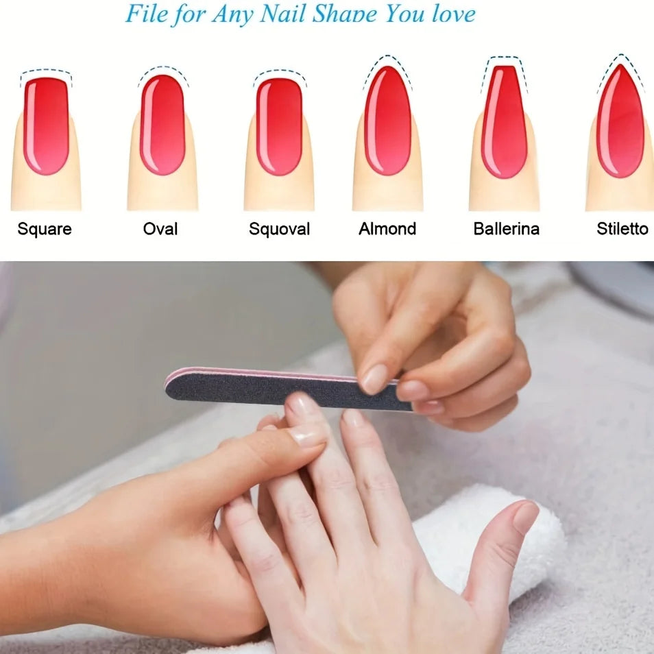 5Pcs Double Sided Emery Board Nail File, 100/180 Grit Nail Buffering Files, Black Manicure Pedicure Tool