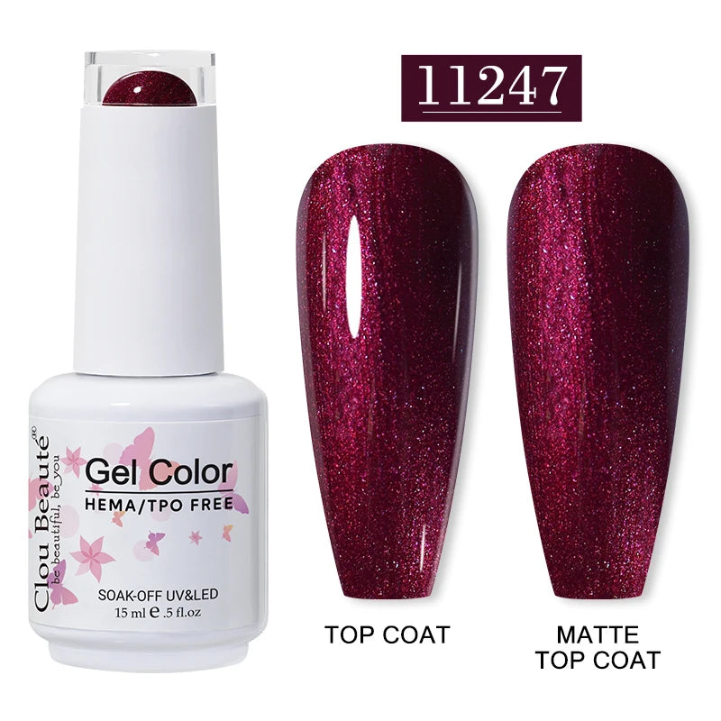 Clou Beaute 15ml Red Color Gel Polish Vernis Semi Permanent UV Varnish Gel Nail Polish Hema TPO Free Nails Art Manicure TOP BASE