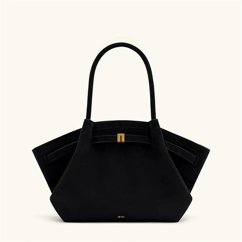 JW PEI Women's High Quality Vintage Dumpling Bag Black Faux Suede, Vegan Leather Crossbody Shoulder Tote Handbag for Everyday