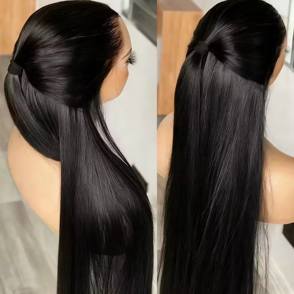 40 Inch Bone Straight Lace Frontal Human Hair Wigs 13x6 Hd Transparent Lace Front Pre Plucked Wig 360 Full Lace Wig NaturalBlack