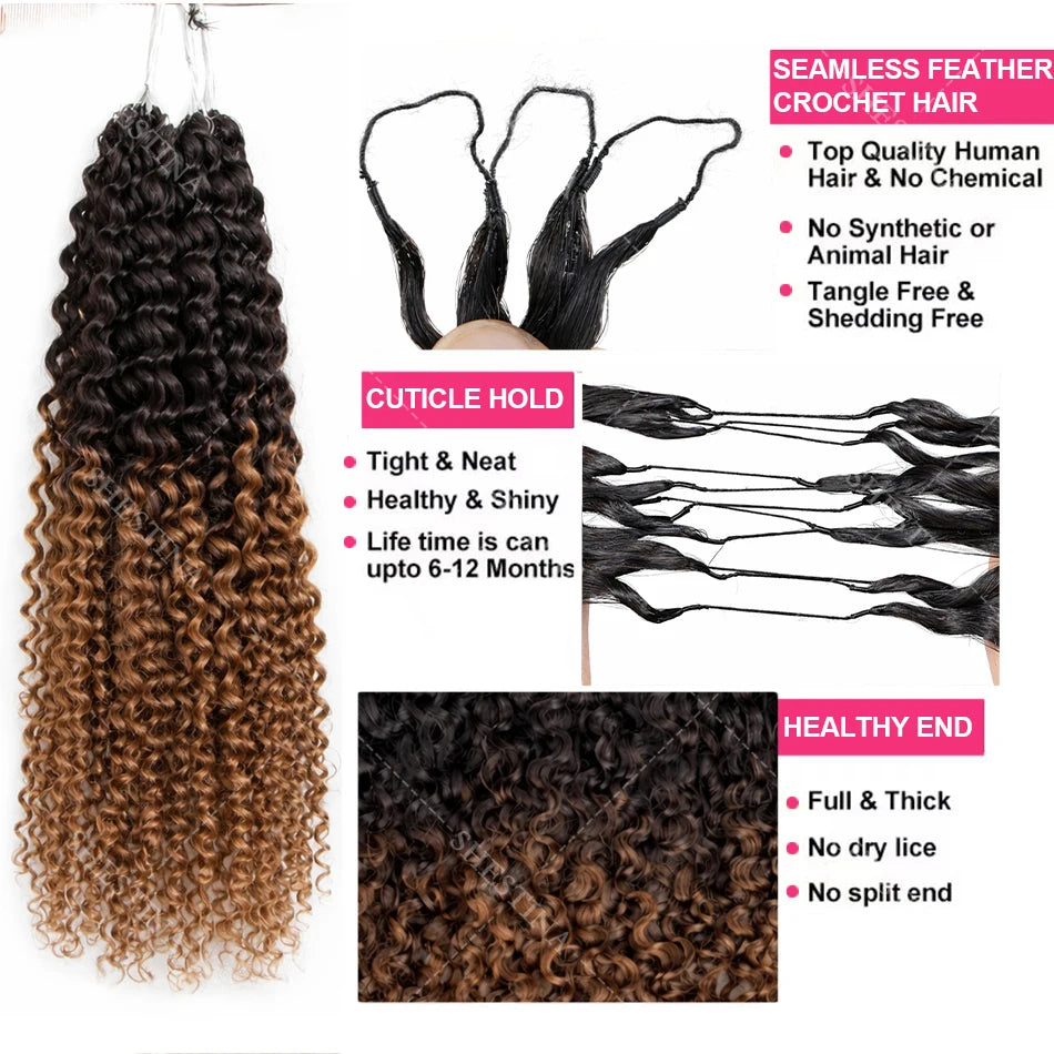 TB/30 Highlight Kinky Curly Crochet Human Hair For Braid Knotless Pre-Separated Feather Crochet Human Hair Extensions for Women