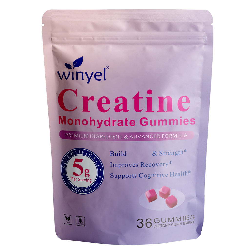 WINYEL Creatine Monohydrate Gummies, 5 Grams Per Serving, Sugar-free Creatine Gummies, Suitable For Workouts, Strength, Cognitive Health, And Muscle Support, Gluten-free, Berry-enhanced, 36 Gummies. H