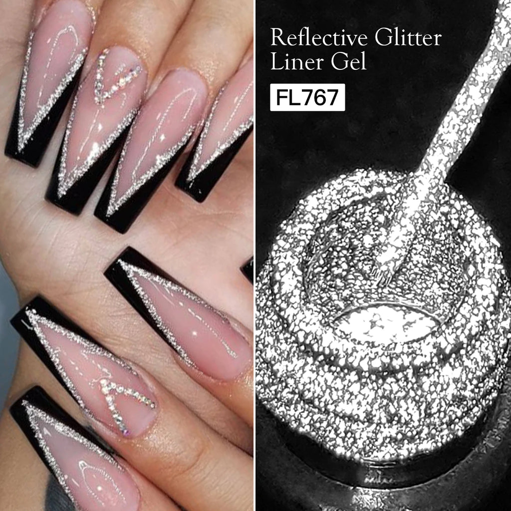 FOUR LILY 5ml Reflective Glitter Liner Nail Gel Polish Gold Silver Red Sparkling Nail Supplies UV/LED Varnish Painting Gel