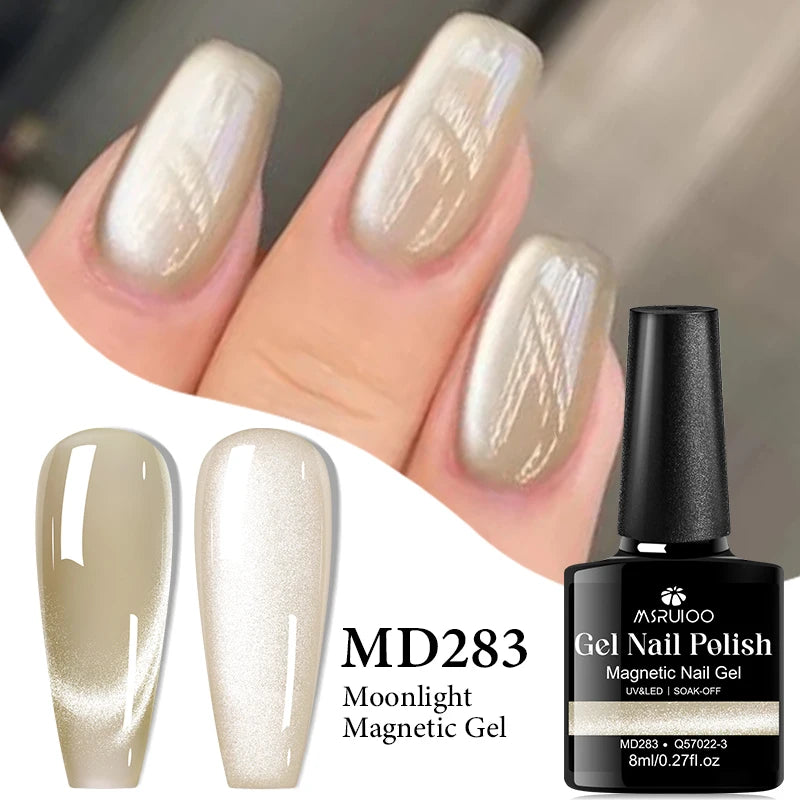 MSRUIOO 8ml Moonlight Cat Magnetic Nail Gel Polish Glitter Pink Silver Semi Permanent French Style Nail Art UV/LED Gel Varnish