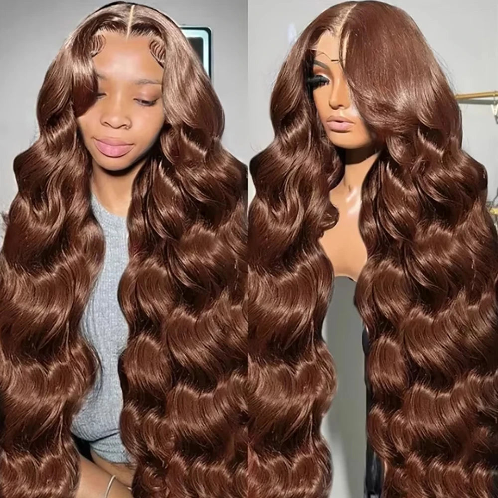 #4 Chocolate Body Wave Wig Remy Hair 13x6 HD Transparent Lace Frontal Wig 200% Density Brazilian PrePlucked Human Hair For Women