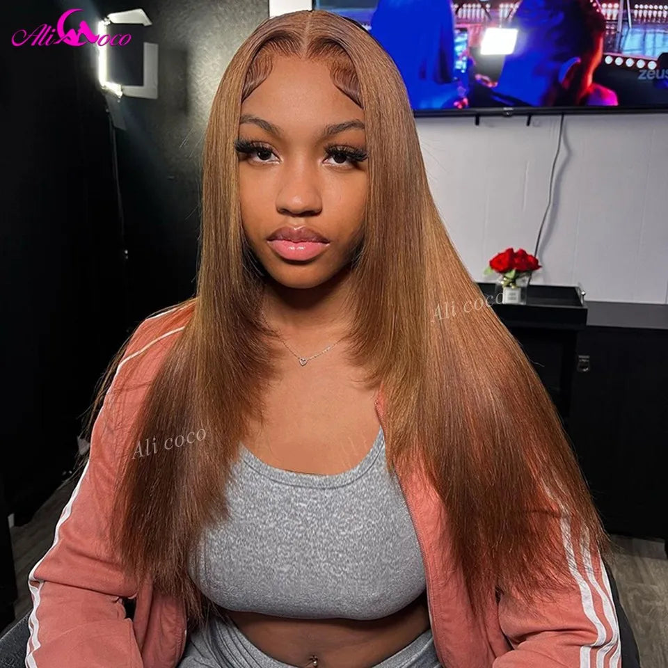 Light Brown 13x4 13x6 Lace Frontal Wig Straight Human Remy Hair Wigs Transparent 5x5 Lace Closure Wigs For Women