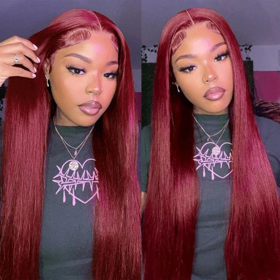 Red Colored Human Hair Wigs Burgundy 13X6 Hd Lace Frontal Human Hair Wig Straight Lace Front Wig Brazilian Wigs Original 30 Inch