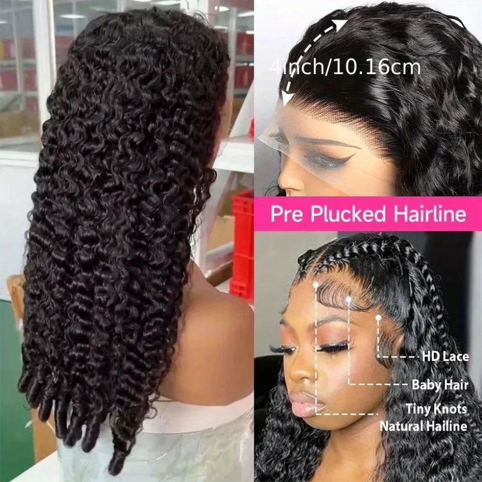 250 Density 13X6 Hd Lace Frontal Wig Burmese Curly Wig Human Hair Brazilian Lace Front Wig Natural Black 40 Inch For Black Women