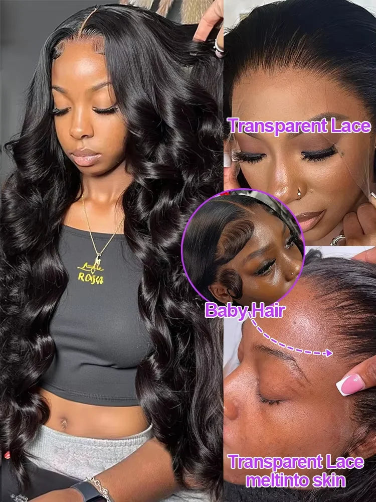 250% Density 30 inch 13x4 HD Lace Front Human Hair Wigs For Women Body Wave Brazilian Short Bob Glueless Frontal Wig Pre Plucked