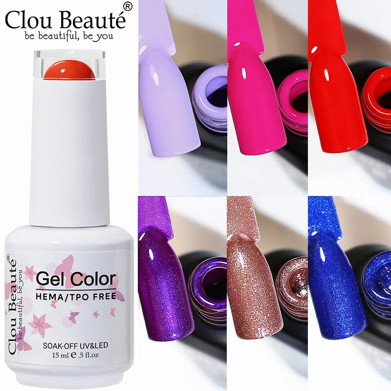 Clou Beaute 15ml Red Color Gel Polish Vernis Semi Permanent UV Varnish Gel Nail Polish Hema TPO Free Nails Art Manicure TOP BASE