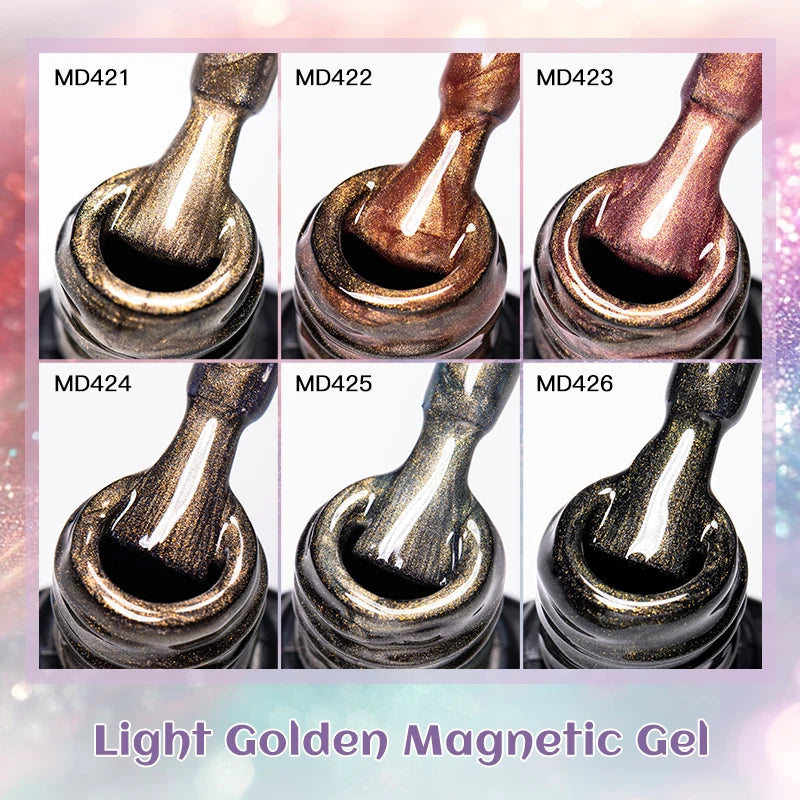 7pc Light Golden Magnetic Nail Gel Set Long Lasting for 28+ Days High-Gloss Nail Art Vernis Gel for Manicure DIY Easy to Apply