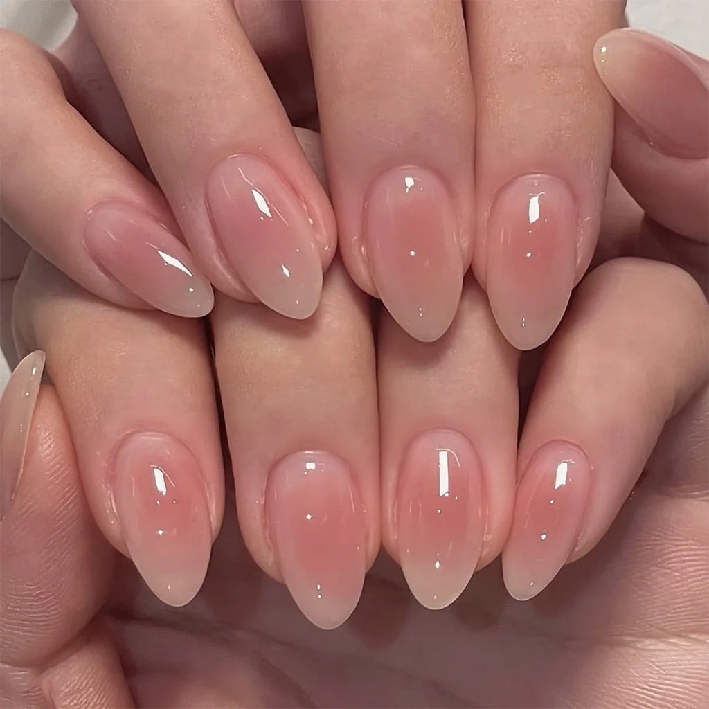 24Pcs Metallic Cat Eye French Sheer Manicure Tip Art Textured 3D Acrylic False Nails Nude Pink Almond Medium Press on Fake Nails