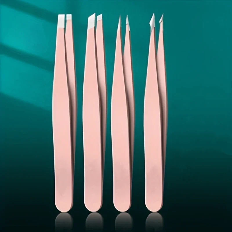 4 Piece Professional Tweezers Set Eyebrow Hair Removal, Beard Plucking, Stainless Steel Angled Tweezers Tools Hair Removal Tool