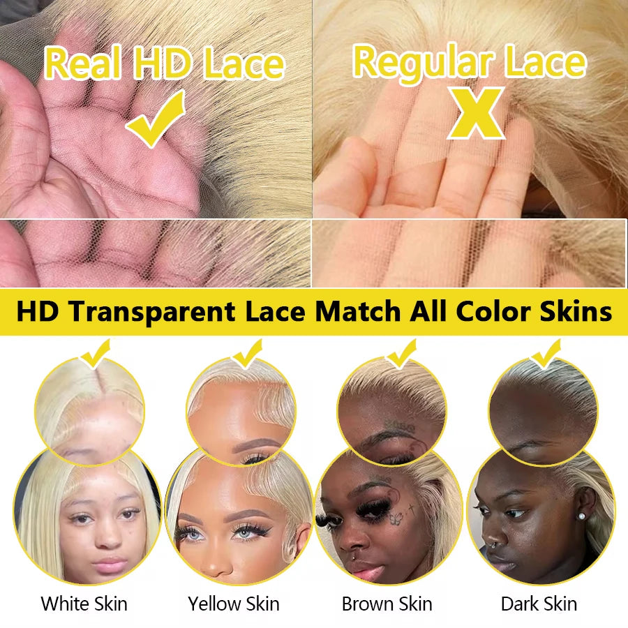 46 Inch 13x6 613 Lace Front Wig Human Hair Body Wave Blonde Lace Front Wigs Human Hair Pre-Plucked Bleached 200% Density 613 Hd
