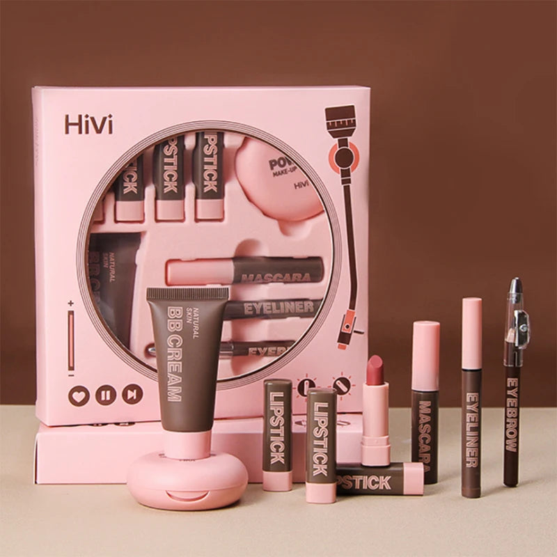 Women's Christmas makeup set, 9 lipsticks & powder press &BB cream & eyebrow pencil & mascara & eyeliner set,for women and girls