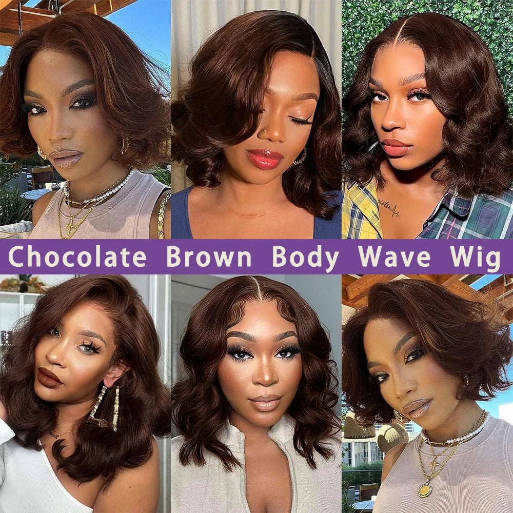Chocolate Brown Body Wave Bob Wigs Human Hair Wigs 13x4 HD Transparent Lace Frontal Wigs Short Bob Wig of Woman