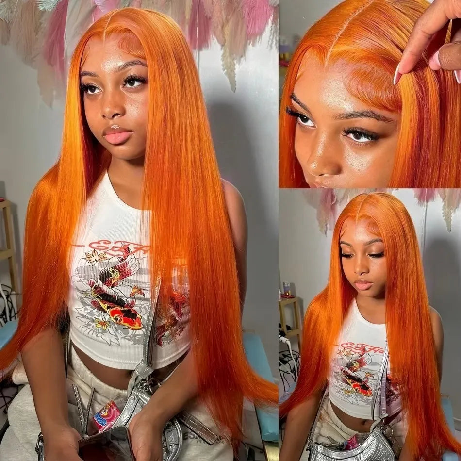 Ginger Orange Straight 13X6 Hd Lace Front Human Hair Wig 13X4 220 Density 36 Inch Wigs #350 Colored Pre Plucked Brazilian Wigs