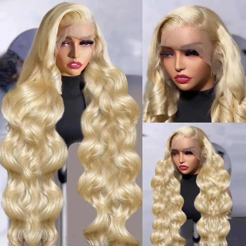 46 Inch 13x6 613 Lace Front Wig Human Hair Body Wave Blonde Lace Front Wigs Human Hair Pre-Plucked Bleached 200% Density 613 Hd