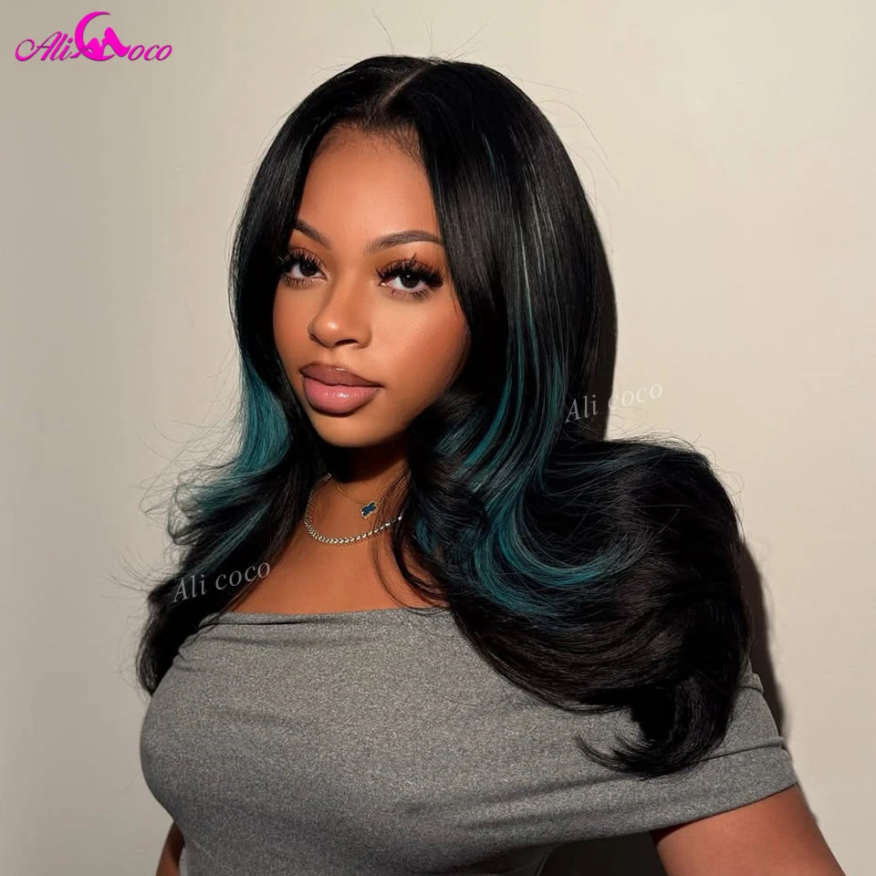 Highlights Sky Blue 13X6 Lace Front Human Hair Invisible HD Lace Brazilian Body Wave 180Density Lace Closure Wigs 13X4 for Women