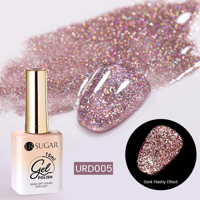UR SUGAR 15ml Champagne Gold Sliver Reflective Glitter Gel Nail Polish Varnish Semi Permanent Soak Off UV Gel For Manicure Art