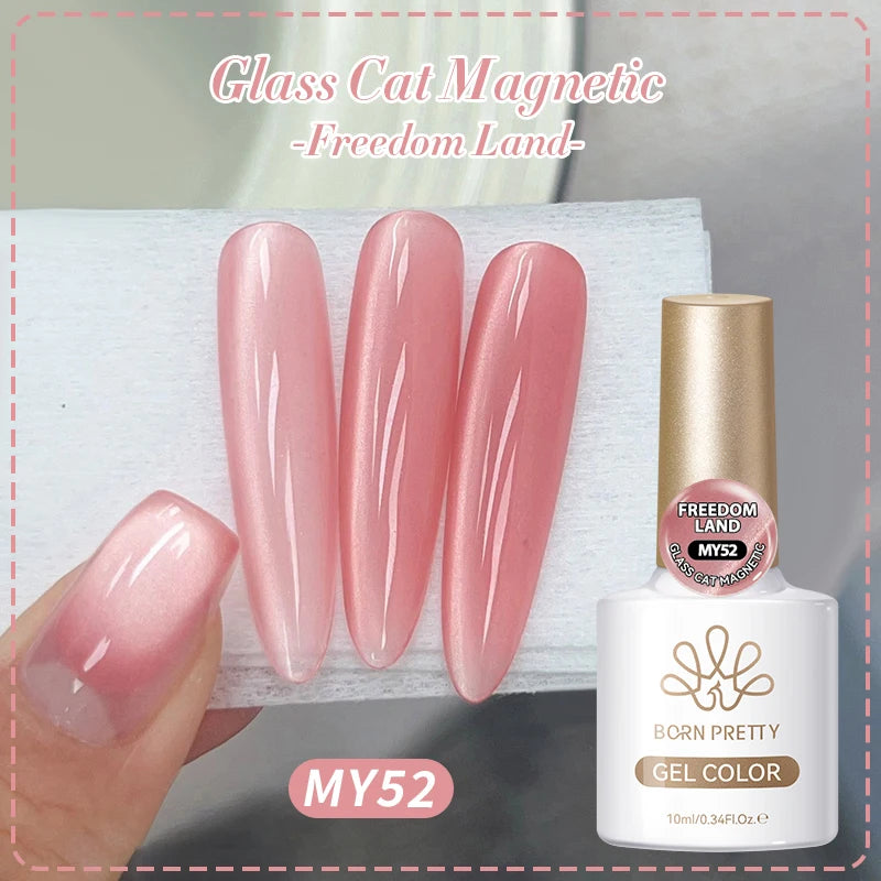 BORN PRETTY 10ml Pink Glass Bead Cat Magnetic Gel Nail Polish Spring Moonlight Jelly Crystal Semi Permanent Soak Off Manicure