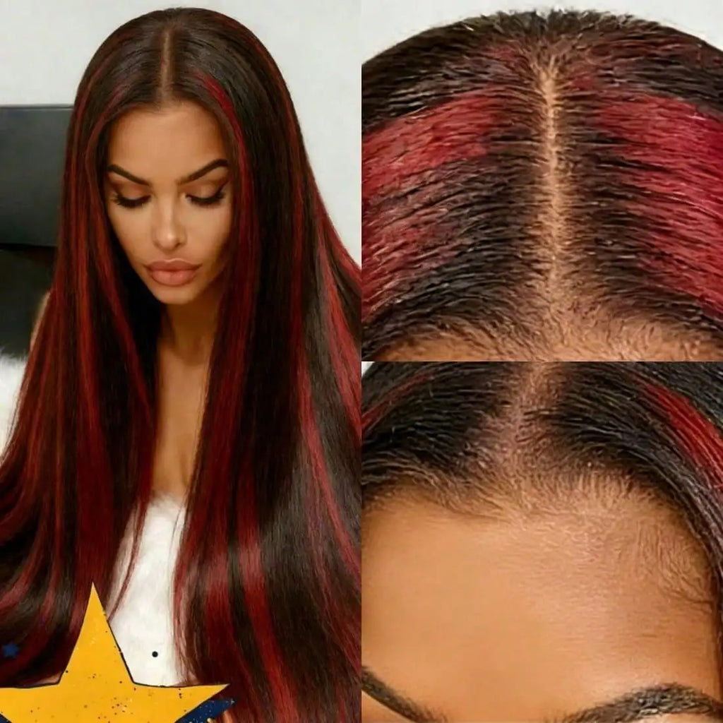 Highlight Burgundy 13x4 HD Transparent Straight Lace Front Wigs Human Hair 200 Density Wigs for Women Pre Plucked Glueless Wigs