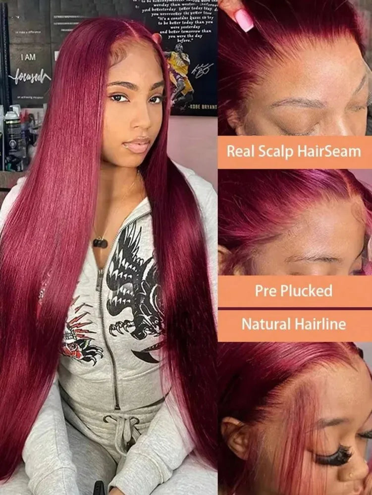 Red Colored Human Hair Wigs Burgundy 13X6 Hd Lace Frontal Human Hair Wig Straight Lace Front Wig Brazilian Wigs Original 30 Inch