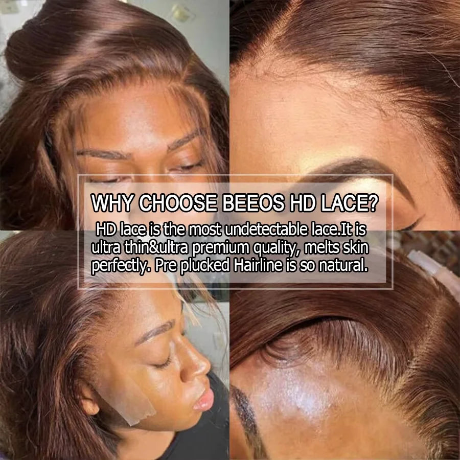 Dark Brown 13x6 Real HD Lace Frontal Human Hair Wigs Ultra Fitted Straight Invisible HD Lace Wigs Bleached Knots Deep Parting