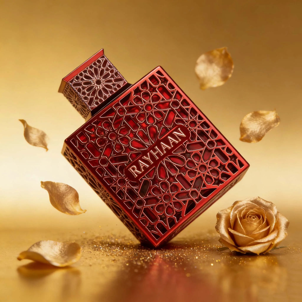 Rayhaan Extrait de Parfum: Bold Red Bottle, Warm Oud & Spicy Notes for Unisex