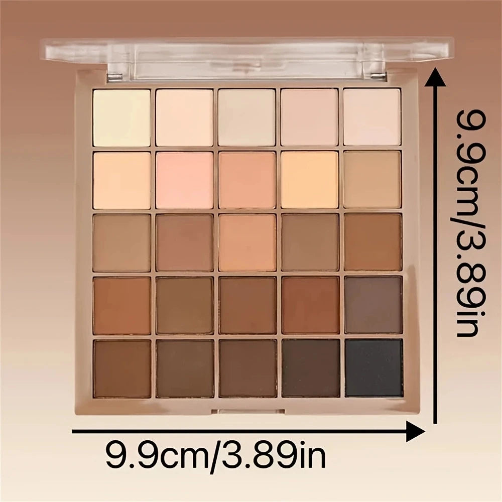 25-Color Eyeshadow Palette - Neutral Gray and Brown Earth Tones, Coffee and Chocolate-Style Shades, Creating a Versatile, Natural to Dramatic Makeup Look
