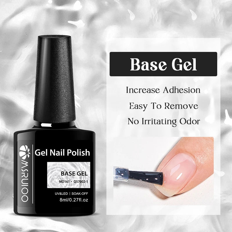 MSRUIOO 8ml Base Top Coat Gel Polish Semi Permanent Soak Off UV Gel LED Nail Art Varnish Base Gel Top Coat Gel Varnish Manicure