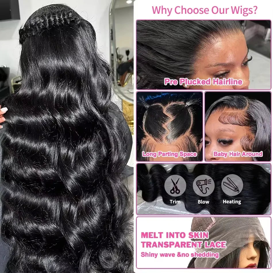 250% Density 30 inch 13x4 HD Lace Front Human Hair Wigs For Women Body Wave Brazilian Short Bob Glueless Frontal Wig Pre Plucked