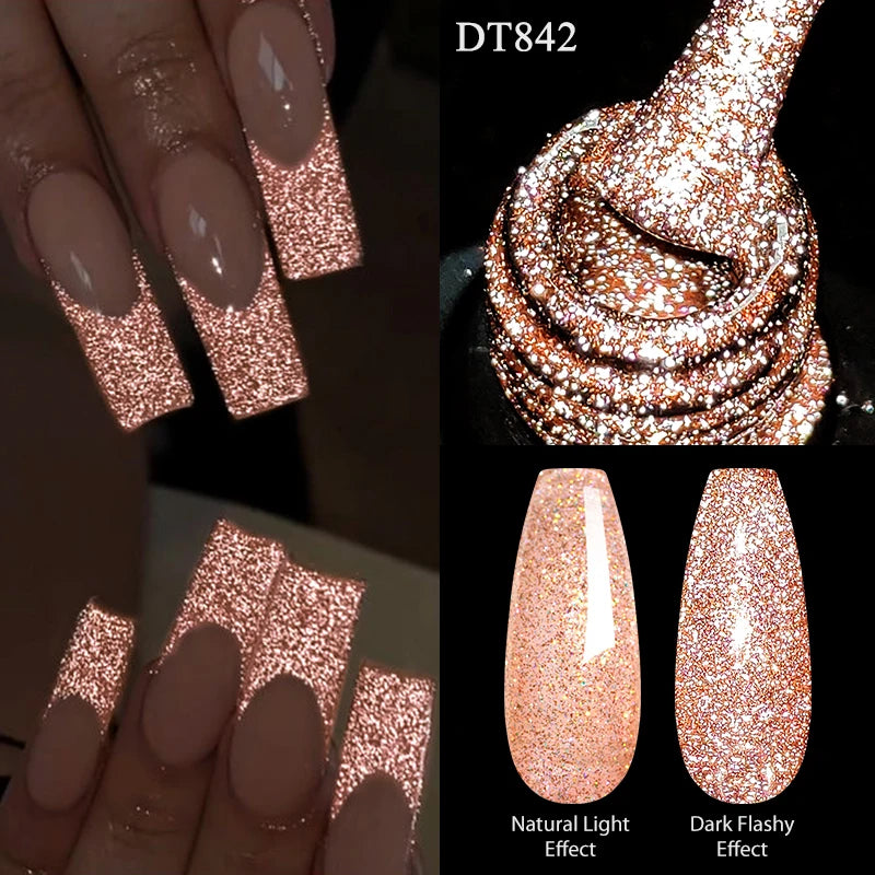 7ml Reflective Glitter Nail Gel Polish Semi Permanent French Style Nail Art UV LED Gel Sparkling Soak Off Manicure Varnish DIY