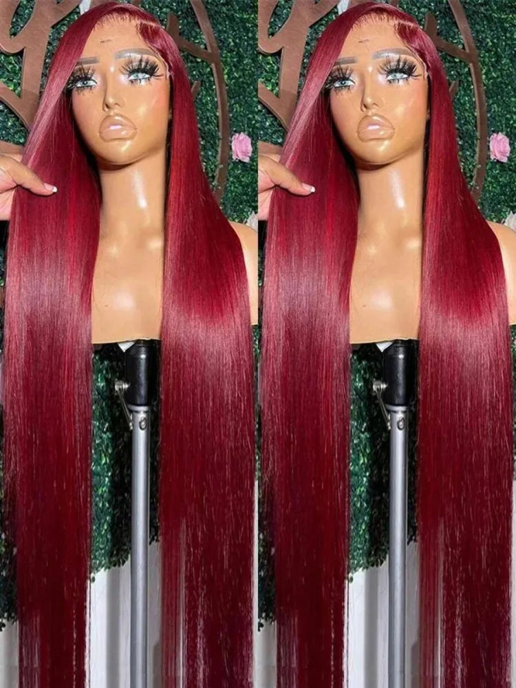 Red Colored Human Hair Wigs Burgundy 13X6 Hd Lace Frontal Human Hair Wig Straight Lace Front Wig Brazilian Wigs Original 30 Inch