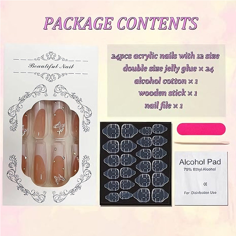 24 PCS Diamond Butterfly Nail Art