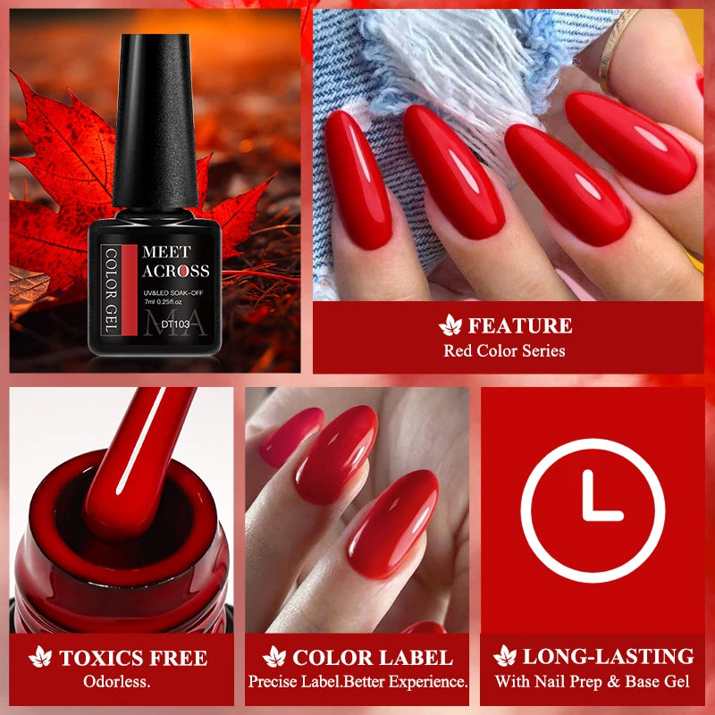 7ml Burgundy Crimson Nail Gel Polish, High Pigment, Non Streak, Long Lasting, UV LED Soak Off Nail Art Gel for Home Salon DIY