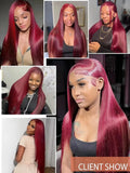 99J Colored Straight Human Hair Wigs Burgundy 13x6 13x4 HD Lace Frontal Wigs For Women 220 Density Lace Front Human Hair Wig