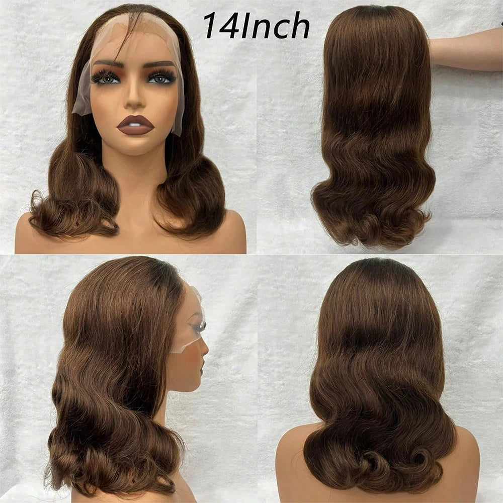 Chocolate Brown Body Wave Bob Wigs Human Hair Wigs 13x4 HD Transparent Lace Frontal Wigs Short Bob Wig of Woman