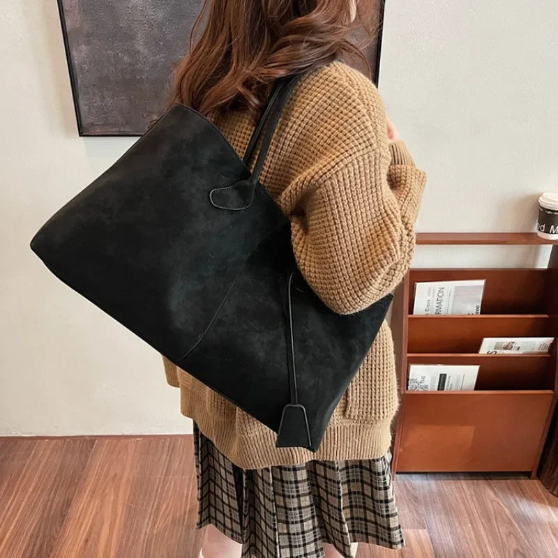 Faux Suede Solid Color High Quality Fashionable Versatile Handbag 2026 Women's Product Hot Selling Large Capacity Shoulder Bag