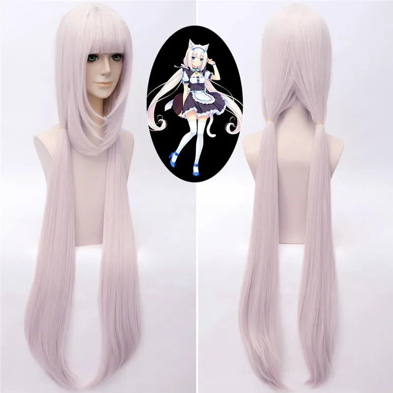 Game Nekopara Cosplay Wigs Chocolat and Vanilla Cosplay Wig Synthetic Hair Perucas Cosplay Wig + Wig Cap