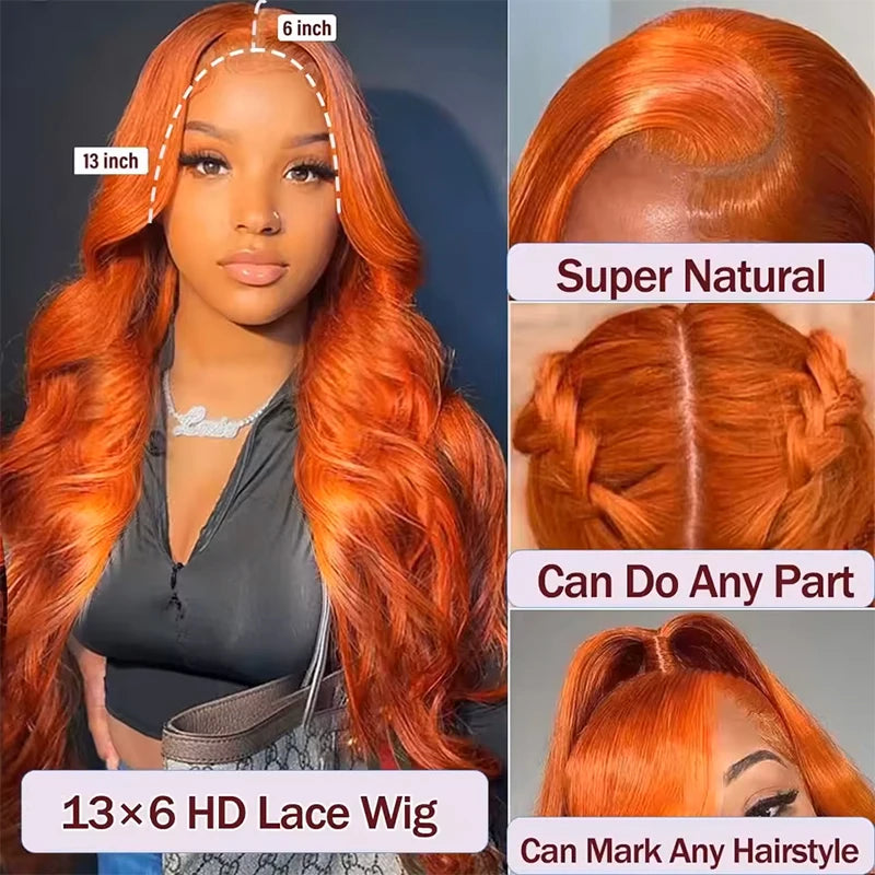 Orange Ginger #350 Colored HD 13x6 Lace Front Wigs Human Hair Body Wave Water Wave Brazilian Transparent Lace Frontal Wig 220%