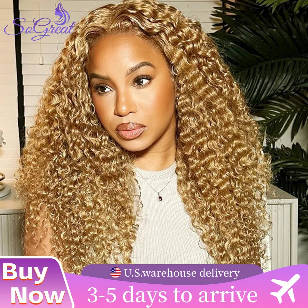 SoGreat 27 Honey Blonde Wig Human Hair 13x6 Curly Wigs Deep Wave Lace Front Wig 13x4 Water Wave Human Hair Wig Colored Brazilian