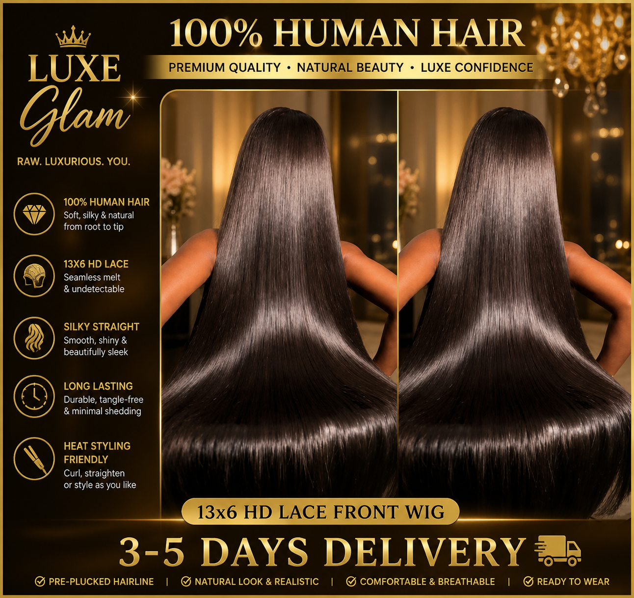40 Inch Bone Straight Lace Frontal Human Hair Wigs 13x6 Hd Transparent Lace Front Pre Plucked Wig 360 Full Lace Wig NaturalBlack