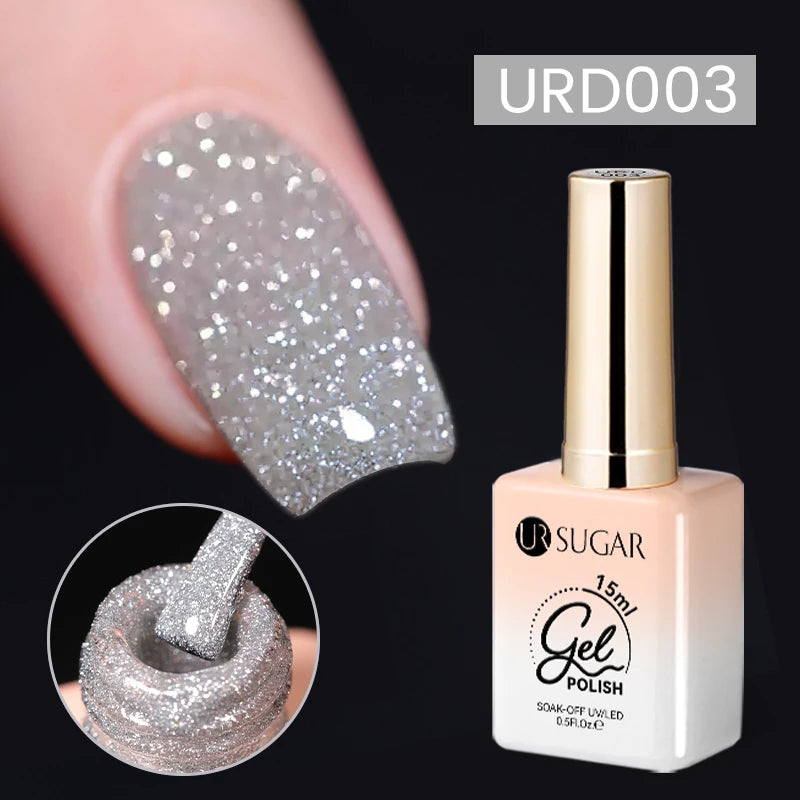 UR SUGAR 15ml Sliver Reflective Nail Gel Polish Shining Glitter Semi Permanent Soak Off UV Gel Sparkle Effect Nail Art Manicure