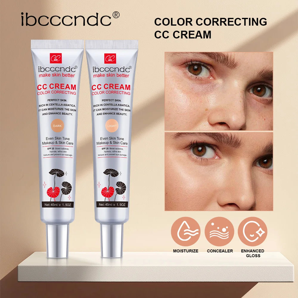 45ml Color Correcting CC Cream Moisturizing Waterproof Sweat-proof Makeup Before Concealer Lasting Women Makeup Change CC Cream