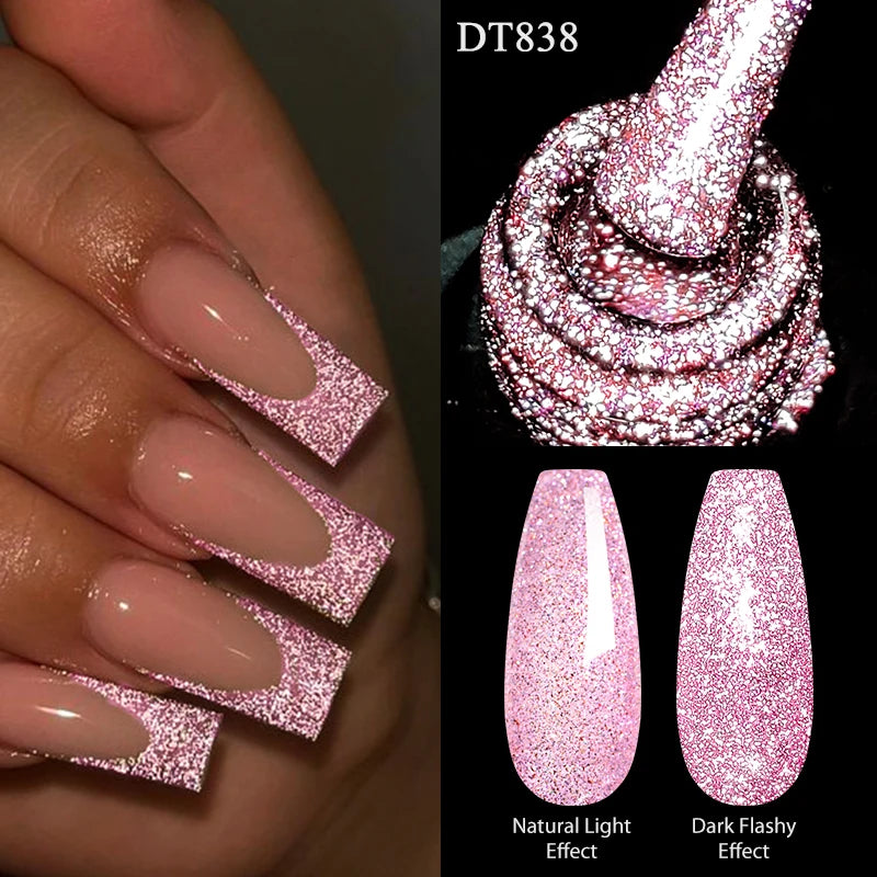 7ml Reflective Glitter Nail Gel Polish Semi Permanent French Style Nail Art UV LED Gel Sparkling Soak Off Manicure Varnish DIY