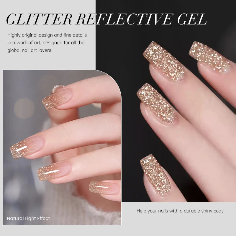 UR SUGAR 15ml Champagne Gold Sliver Reflective Glitter Gel Nail Polish Varnish Semi Permanent Soak Off UV Gel For Manicure Art