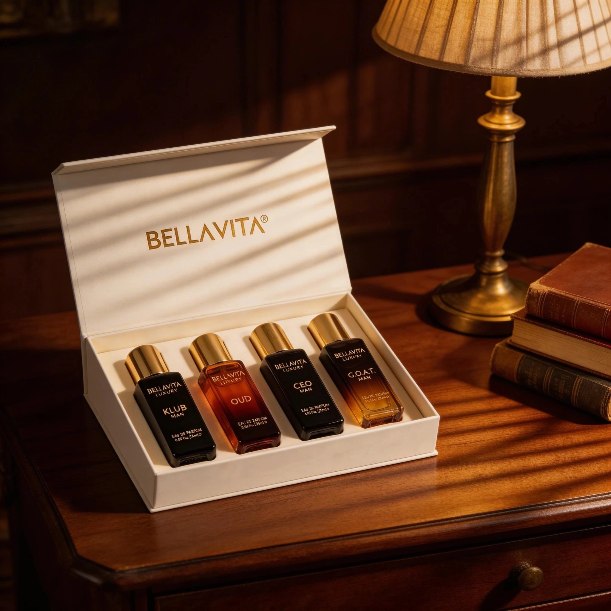 Bella Vita Portable 4x20ml Luxury Men's Perfume Set CEO KLUB OUD GOAT Long Lasting Woody Fragrance Travel Gift Kit